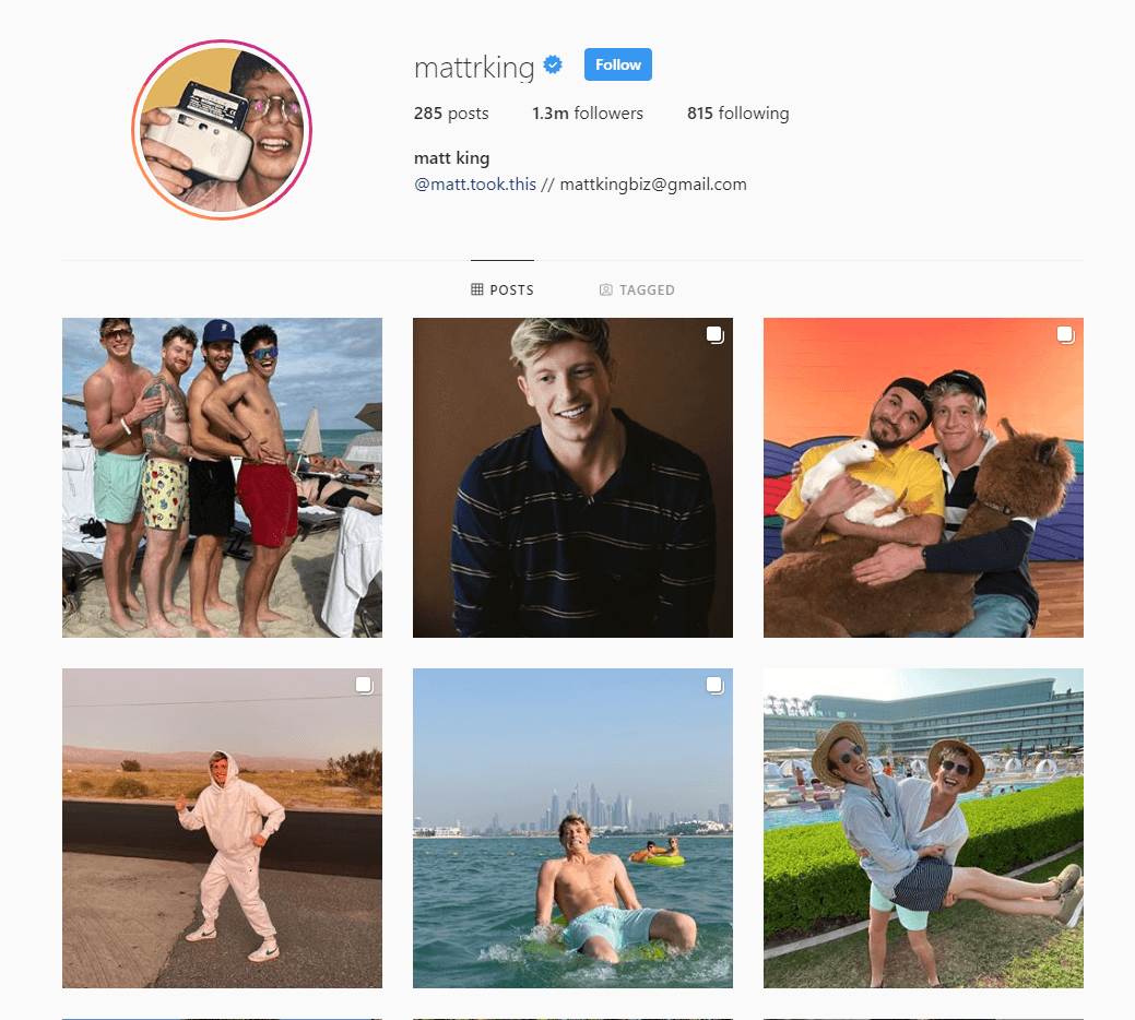 Instagram网红马特·金的截图