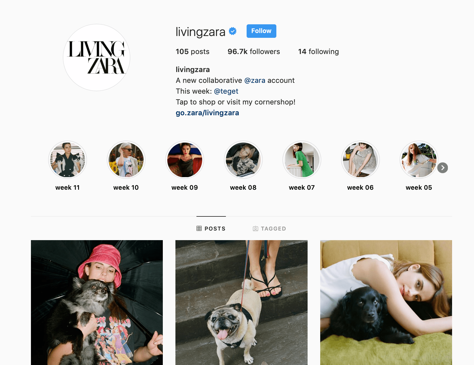 生活Zara Instagram页面截图