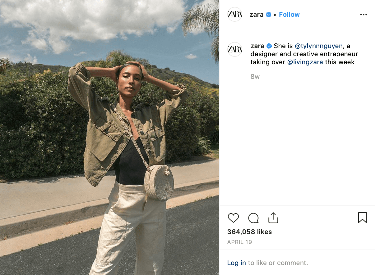 服装品牌Zara在Instagram上发布的一名网红的照片截图