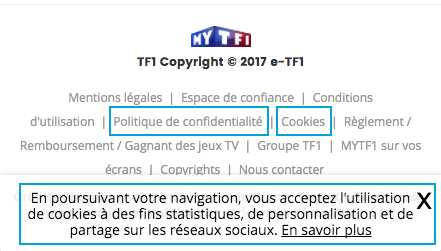 法国网站链接到Cookie和Data隐私的信息